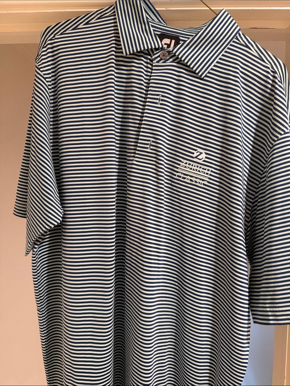 FootJoy Blue and White Narrow Striped Golf Polo